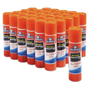 ADHESIVES AND GLUES | Elmer's E599 0.77 oz. Washable School Glue Sticks - Applies White and Dries Clear (30/Box)