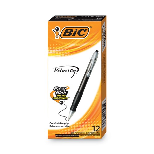 Just Launched | BIC VLG11 BLK Velocity Easy Glide 1 mm Medium Ballpoint Pen - Black Ink/Translucent Black Barrel (1-Dozen) image number 0