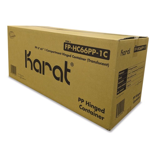 Food Trays, Containers, and Lids | Karat FP-HC66PP-1C Polypropylene Plastic Hinged Container 6 x 6 x 3.3 Clear Plastic 50/Pack 6 Packs/Carton image number 0