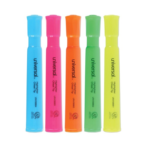 Highlighters | Universal UNV08860 Chisel Tip Assorted Color Desk Highlighters (5/Set) image number 0