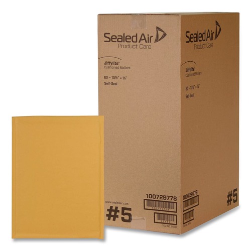Back to School Sale | Sealed Air 100729778 10.5 in. x 16 in. #5 Jiffylite Self-Seal Bubble Mailer - Brown Kraft (80/Carton) image number 0