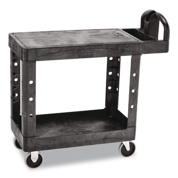 Rubbermaid Commercial FG450500BLA 19.19 in. x 37.88 in. x 33.33 in. 500 lb. Capacity Plastic Flat Shelf Utility Cart - Black