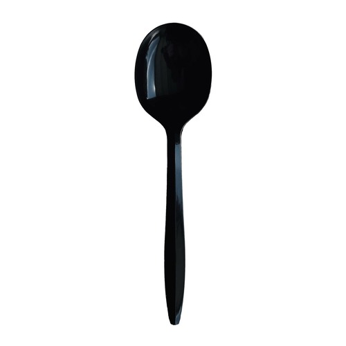 Cutlery | Boardwalk BWKSOUPBLPPIW Mediumweight Wrapped Polypropylene Plastic Soup Spoon Cutlery - Black (1000/Carton) image number 0