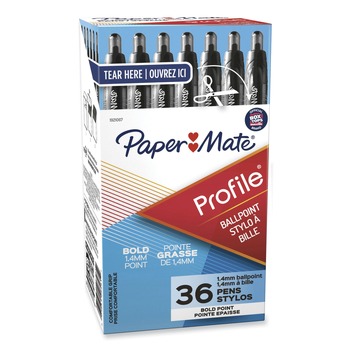 Paper Mate 1921067 Profile Bold 1.4 millimeter Retractable Ballpoint Pen Value Pack - Black Ink/Translucent Black Barrel (36/Box)