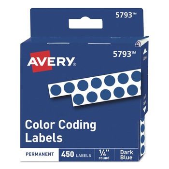 Avery 05793 0.25 in. Diameter Handwrite-Only Permanent Self-Adhesive Round Color-Coding Labels in Dispensers - Dark Blue (450/Pack)