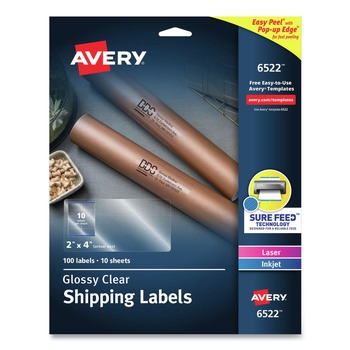 LABELS AND LABEL MAKERS | Avery 06522 Easy Peel 2 in. x 4 in. Mailing Labels with Sure Feed Technology - Clear (10 Sheets/Pack, 10/Sheet)
