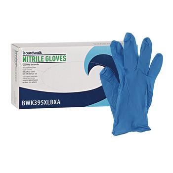 CLEANING GLOVES | Boardwalk 395XLBXA 5 mil Disposable Powder-Free Nitrile Gloves - X-Large, Blue (100/Box)