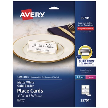 BUSINESS CARDS | Avery 35701 3.75 in. x 1.44 in. Tent Cards - White/Gold (6 Cards/Sheet, 25 Sheets/Pack)