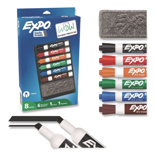 Washable Markers | EXPO 80556A Broad Chisel Tip Low-Odor Dry Erase Marker and Organizer Kit - Assorted Colors (6/Set) image number 0