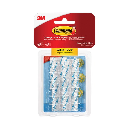 Hook & Loop Fasteners | Command 17026CLR-40ES 0.15 lbs. Capacity Plastic Decorating Clips Hooks and Strips - Clear (40 Clips and 48 Strips/Pack) image number 0
