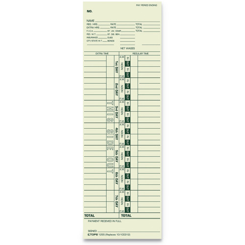 Just Launched | TOPS 1255 3.5 in. x 10.5 in. 1-Side Time Clock Cards Replacement for 10-100312/1950-9301/K14-36981D (500/Box) image number 0