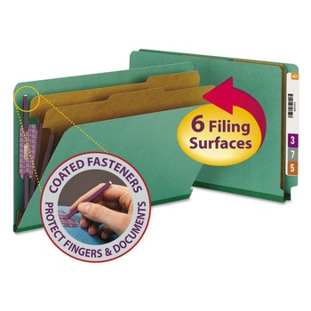 Smead 29785 2 in. Expansion End Tab Pressboard Classification Folders - Green/Legal Size (10/Box)