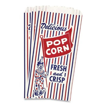 Bagcraft 300471 Pinch-Bottom Paper Popcorn Bag - Blue/Red/White (1000/Carton)