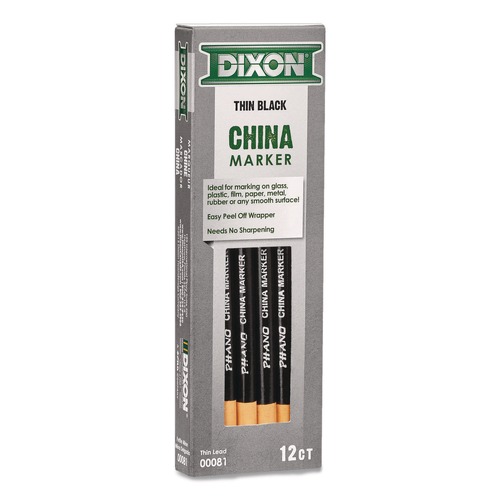 Arts & Crafts Supplies | Dixon 000810002 China Marker, Black, Thin Lead, 12/Pack image number 0