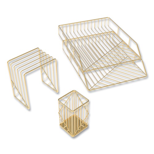 Desktop Organizers | U Brands 3940U00-01 Vena Metal Desktop Organization Kit - Gold (3-Piece/Kit) image number 0