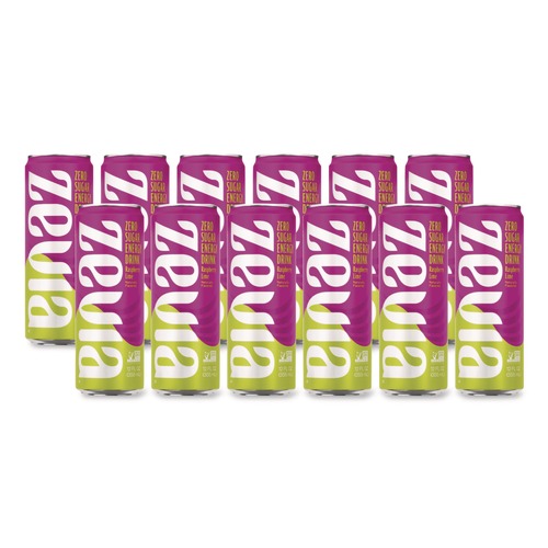 Beverages & Drink Mixes | Zevia 01952-12 12 oz Can Raspberry Lime Zero Sugar Naturally Sweetened Energy Drink (12/Carton) image number 0