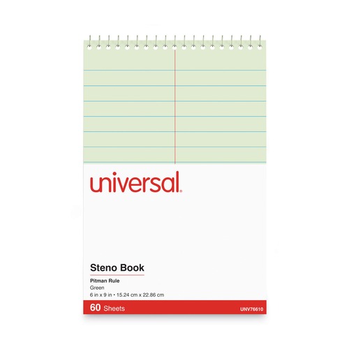 Back to School Sale | Universal UNV76610 60 Sheet 6 in. x 9 in. Pitman Rule Green Tint Steno Book image number 0