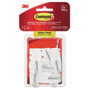 Command 17065-7ES 2 lbs. Capacity Medium Metal General Purpose Wire Hooks - White (7/Pack)
