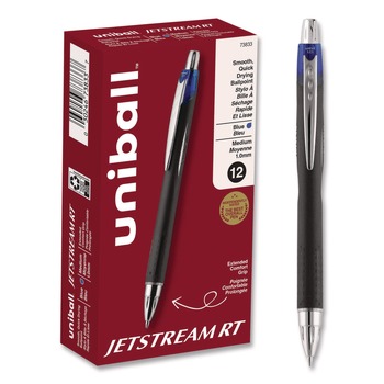uni-ball 73833 Jetstream 1 mm Retractable Hybrid Gel Pen - Blue Ink/Black/Silver/Blue Barrel/Bold (1-Dozen)