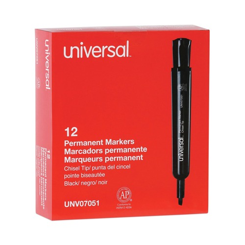 Permanent Markers | Universal UNV07051 Broad Chisel Tip Permanent Marker - Black (1 Dozen) image number 0