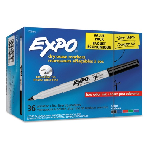 Washable Markers | EXPO 2003895A Low-Odor Extra-Fine Tip Dry Erase Marker Office Value Pack - Assorted Colors (36/Pack) image number 0