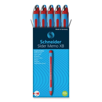  | Schneider 150202 Slider Memo XB Extra-Bold 1.4 millimeter Stick Ballpoint Pen - Red Ink/Red/Light Blue Barrel (10/Box)