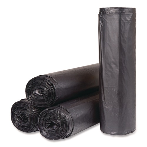 Trash Bags | Inteplast Group SL4046120K Institutional Low-Density Can Liners 45 gal 1.2 mil 40-in x 46-in Black Interleaved Roll 25 Bags/Roll 4 Rolls/Carton image number 0