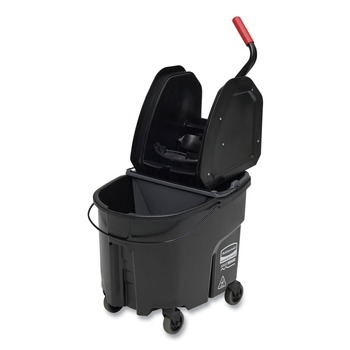 Rubbermaid Commercial 1863898 35 qt. WaveBrake 2.0 Down-Press Plastic Bucket/Wringer Combos - Black