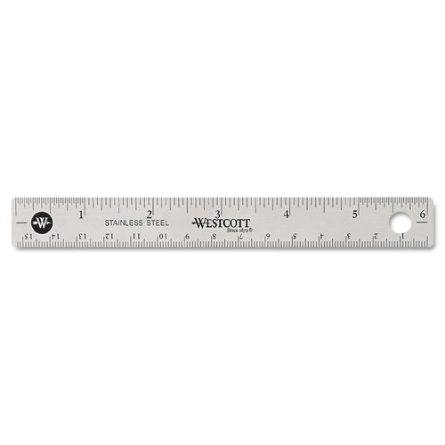 Office & Office Supplies | Westcott 10414 6 in. Long Standard/Metric Stainless Steel Office Ruler With Non Slip Cork Base image number 0