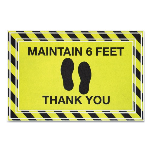 Floor Mats | Apache Mills 3984528782X3 24 in. x 36 in. Maintain 6 Feet Thank You Message Floor Mats - Black/Yellow image number 0