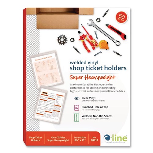 Back to School Sale | C-Line 80911 Super Heavy-Duty Top Load 8.5 in. x 11 in. Insert Clear Vinyl Shop Ticket Holders - Clear Front (50/Box) image number 0