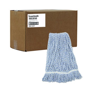 Boardwalk BWK543CT Narrow Floor Finish Rayon/Polyester Mop Head - Large, White/Blue (12/Carton)