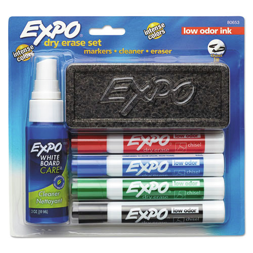 Back to School Sale | EXPO 80653A Broad Chisel Tip Low-Odor Dry Erase Marker Starter Set - Assorted Colors (4/Set) image number 0