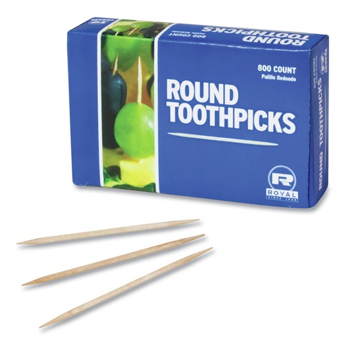 Cutlery | AmerCareRoyal R820 2.5 in. Round Wood Toothpicks - Natural (96000 Toothpicks/Carton) image number 0