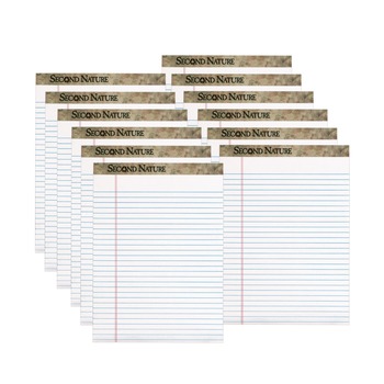 TOPS 74880 Second Nature 8.5 in. x 11.75 in. Sheets Wide/Legal Rule Recycled Ruled Pads - White (1-Dozen)