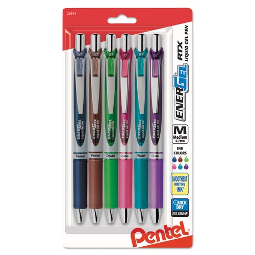 Pens | Pentel BL77BP6M1 0.7 mm Medium EnerGel RTX Retractable Gel Pen - Assorted Ink and Barrel Colors (6/Pack) image number 0