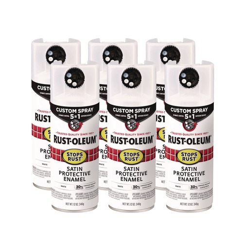 Painting | Rust-Oleum 376870 Stops Rust 5-in-1 Spray Paint, Satin White, 12 oz Aerosol Can, 6/Carton image number 0