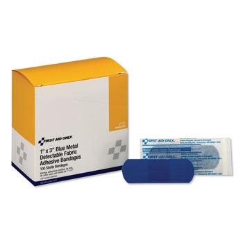 First Aid Only H175 1 in. x 3 in. Plastic with Foil Adhesive Blue Metal Detectable Bandages (100/Box)