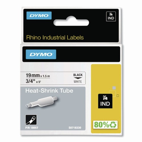 Back to School Sale | DYMO 18057 0.75 in. x 5 ft. Rhino Heat Shrink Tubes Industrial Label Tape - White/Black Print (1-Roll) image number 0