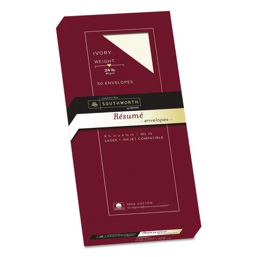 Copy & Printer Paper | Southworth R14I-10L-01 4.13 in. x 9.5 in. #10 Commercial Flap Gummed Closure 100% Cotton Resume Envelope - Ivory (50/Box) image number 0