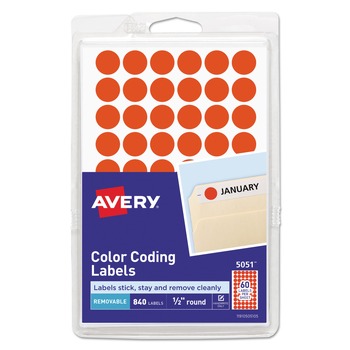 Avery 05051 0.5 in. Diameter Handwrite Only Self-Adhesive Removable Color-Coding Labels - Neon Red (840/Pack)