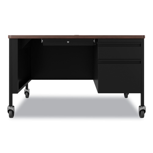 Office Desks & Workstations | Hirsh Industries 22656 48 in. x 30 in. x 29.5 in. Right-Hand Pedestal Box/File Drawers Mobile Teachers Pedestal Desks - Walnut/Black image number 0