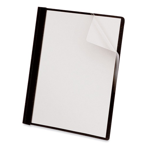 Report Covers & Pocket Folders | Universal UNV57120 0.5 in. Capacity 8.5 in. x 11 in. Prong Fastener Clear Front Report Cover - Clear/Black (25/Box) image number 0