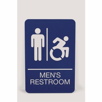 FACILITY MAINTENANCE SUPPLIES | Headline Sign 7774 6 x 9 Men's Restroom ADA Sign - Blue Face/White Graphics