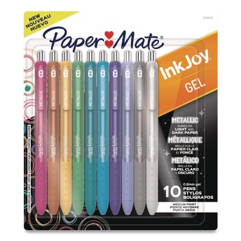 PENS PENCILS AND MARKERS | Paper Mate 2208638 Medium 0.8 mm InkJoy Metallic Retractable Gel Pen - Assorted Ink, Assorted Barrel (10/Pack)