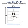 Labels | Avery 06528 Easy Peel 2 in. x 4 in. Inkjet/Laser Printers Mailing Labels with Sure Feed Technology - Glossy White (250/Pack) image number 3