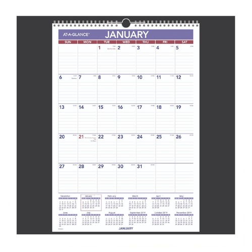 Bulletin Boards | AT-A-GLANCE PMLM02-28 12 in. x 17 in. 12-Month (Jan-Dec 2026) Erasable Wall Calendar - White Sheets image number 0