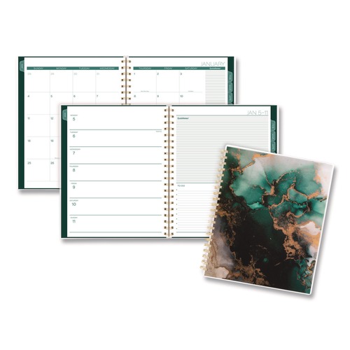 Notebooks & Pads | AT-A-GLANCE 1758905 11 in. x 8.5 in. 12-Month (Jan-Dec 2026) Emerald Isle Weekly/Monthly Planner - Green Marbled Cover image number 0