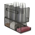Breakroom Supplies | Mind Reader UPMESH-BLK 5 in. x 13 in. x 11.5 in. 2-Tier 6-Compartment Network Collection Coffee Cup and Condiment Countertop Organizer - Black image number 3