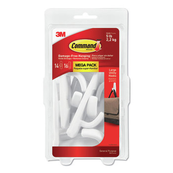 | Command 17003ES-MEGA 5 lbs. Capacity Large Plastic General Purpose Hooks - White (14/Pack)